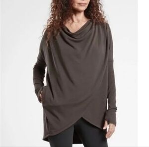 Athleta Purana Wrap Hooded Oversized Sweatshirt in Walnut Brown